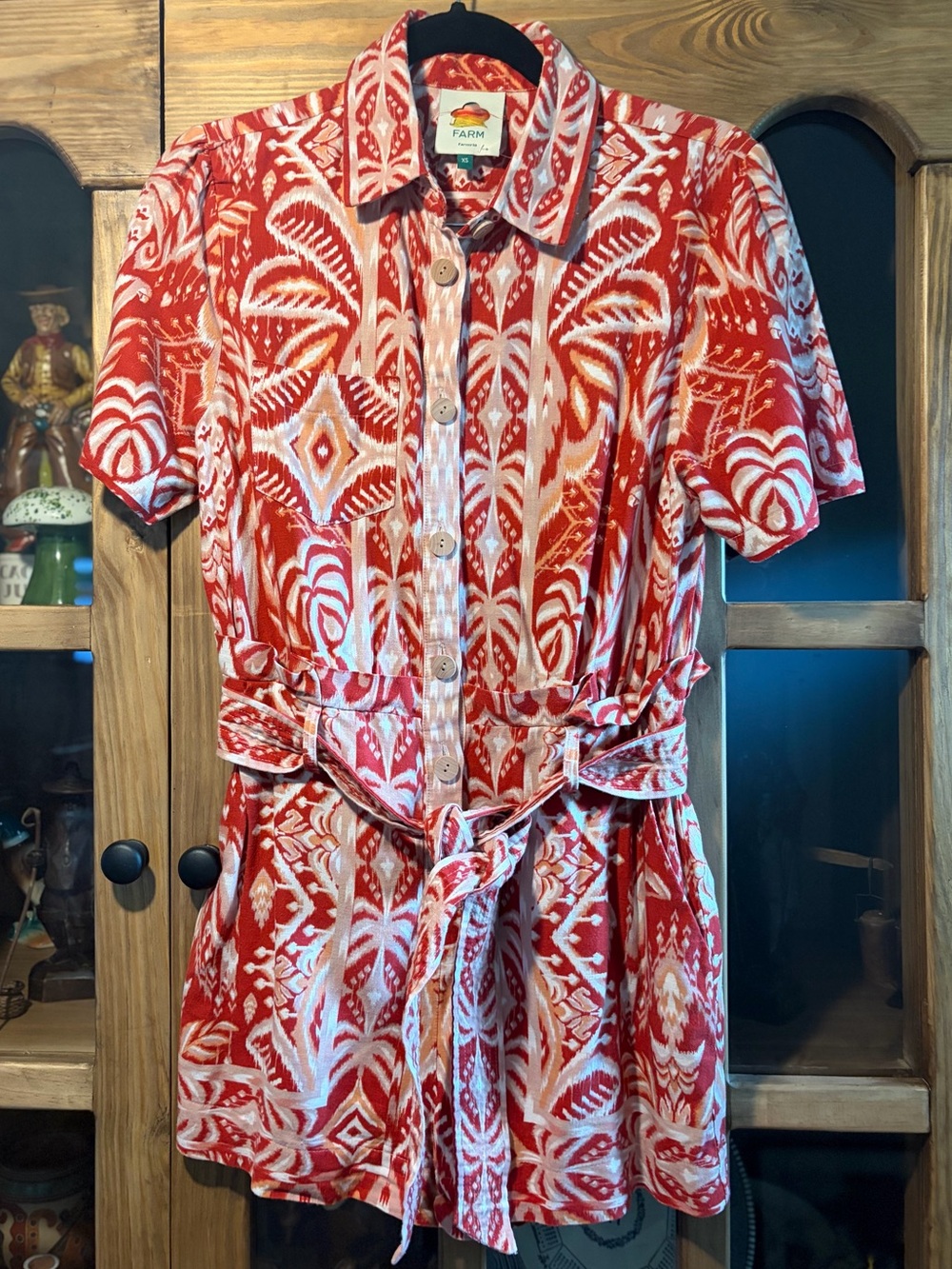 FARM Rio Red Tropical Tapestry Romper Size XS